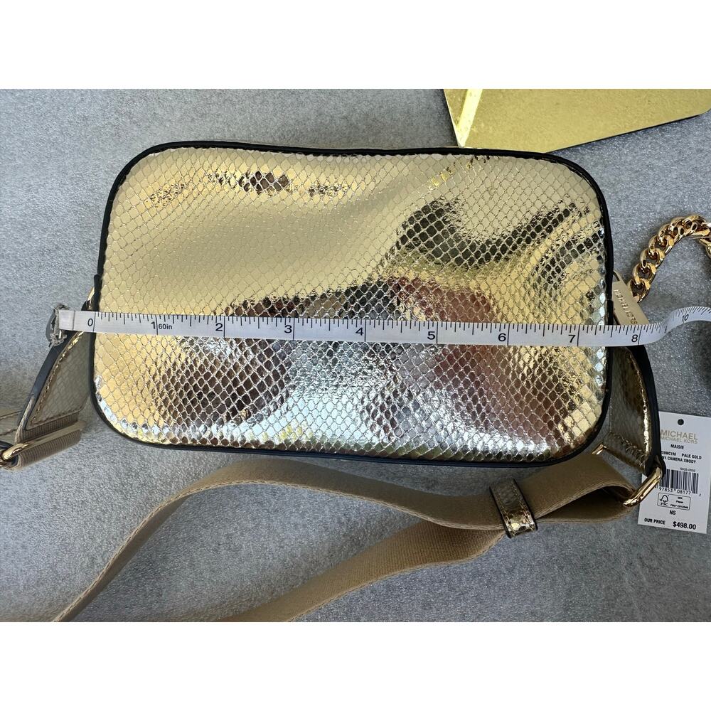 NWT Michael Kors Maisie Gold Metallic Snake Embossed Camera Crossbody Bag+Wallet - Picture 3 of 9